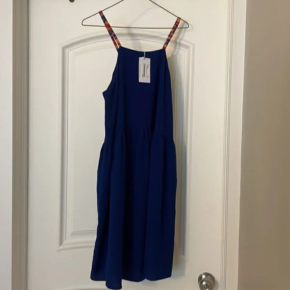 CROSBY BY MOLLIE BURCH SOLID BLUE ELLA DRESS WITH RAINBOW STRAPS.  NEW W…